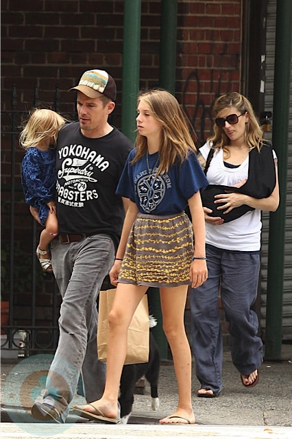 Ethan Hawke and Ryan Shawhughes with their daughters Clementine and Indiana