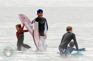 David Beckham Surfs With His Boys