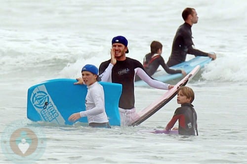David Beckham Boogie Boards with his son Brooklyn & Romeo