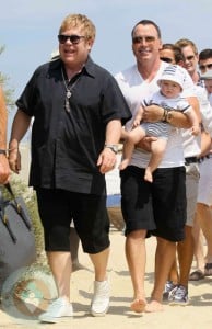 Elton John and David Furnish with son Zachary in St