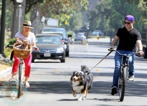 Hilary Duff and Mike Comrie biking with their dogs in Malibu