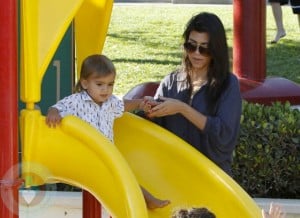 Kourtney Kardashian with son Mason in NYC