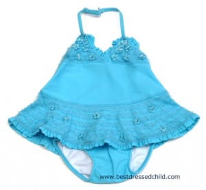 Kate Mack Infant Girls Aqua Blue Ruffled Halter Swim Suit