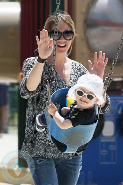 A pregnant Rebecca Gayheart and daughter Billie at the park in LA