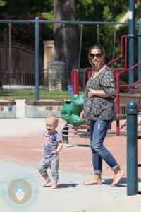 A pregnant Rebecca Gayheart and daughter Billie at the park in LA