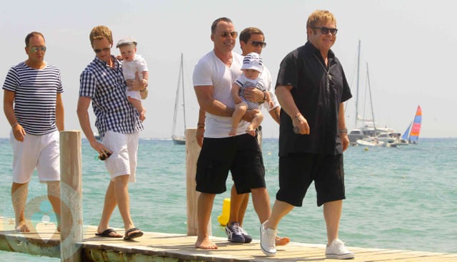 Neil Patrick Harris along with Elton John and David Furnish with son Zachary in St
