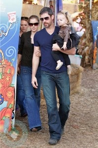 Amy Adams and Darren LeGallo with their daughter Aviana at Mr Bones Pumpkin Patch
