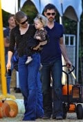 Amy Adams and Darren LeGallo with their daughter Aviana at Mr Bones Pumpkin Patch