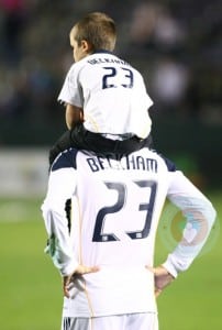 David and Cruz Beckham in matching jerseys