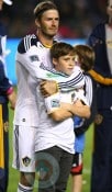 David Beckham with son Brooklyn at a Galaxy Game