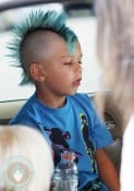 Kingston Rossdale with a blue mowhawk