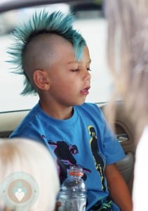 Kingston Rossdale with a blue mowhawk