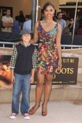 Sharon Leal with son at Puss In Boot premiere