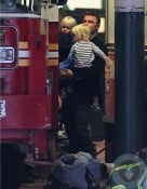 Liev Schreiber with his boys Sammy and Sasha at the firehouse in NYC