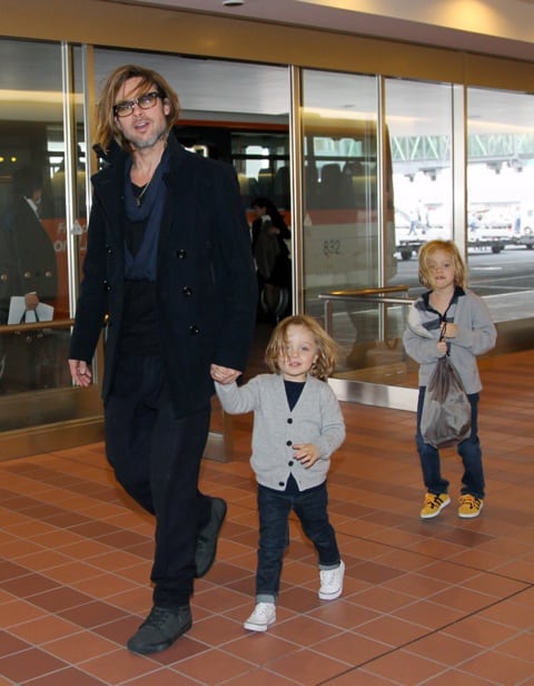 Brad Pitt with Shiloh and Knox in Japan