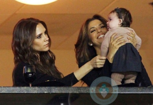 Eva Longoria with Victoria and Harper Beckham at LA Galaxy Game