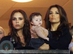 Eva Longoria with Victoria and Harper Beckham at LA Galaxy Game