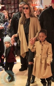 Angelina Jolie with daughters Zahara and Vivienne at FAO Schwartz in NYC