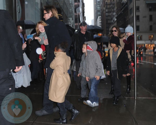 Brad Pitt and Angelina Jolie with their kids at FAO Schwartz in NYC