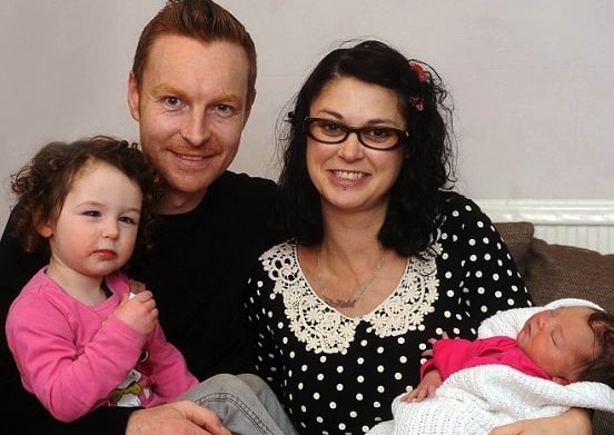Dave and Sarah Plews with Mabel, 2, and baby Ivy