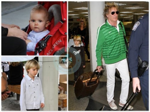 Rod Stewart and Penny Lancaster arrive in Miami with their children