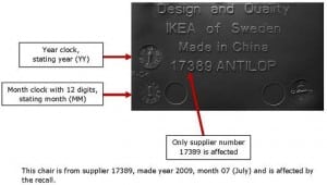 Image of recalled IKEA ANTILOP High Chair serial number