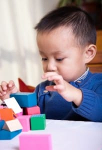 Autism child building blocks