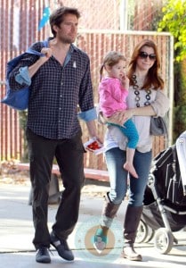 Alyson Hannigan & Alexis Denisoff with daughter Satyana at the market