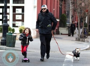 Hugh Jackman with his daughter Ava and their French Bulldog Pup Peaches