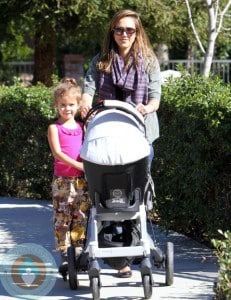 Jessica Alba and Honor Warren scoot at the park