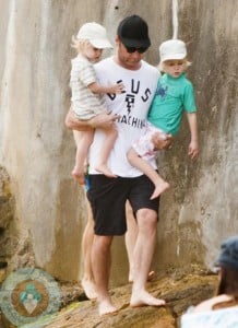 Liev Schreiber with sons Sasha and Sammy at the beach in Australia