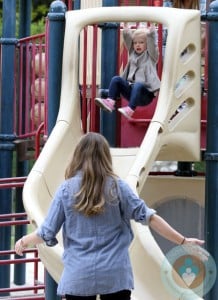 Rebecca Gayheart plays with daughter Billie @ Coldwater Canyon Creek Park