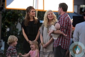 Tori Spelling & Dean McDermott with their kids filming at the Grove