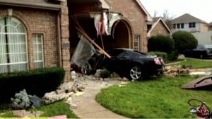 Car Crashes Through House in texas
