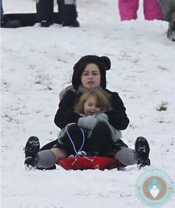 Helena Bonham Carter and daughter Nell sled in Primrose Hill Park