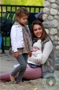 Jessica Alba at the park with daughters Honor and Haven