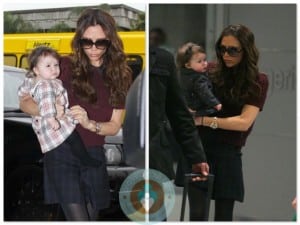 Victoria and Harper Beckham at the airport