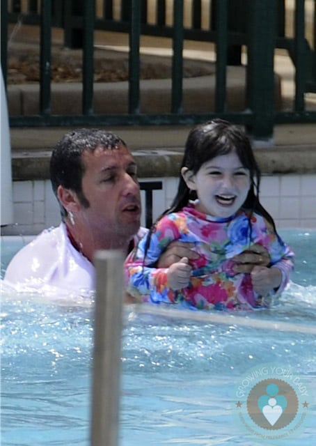 Adam Sander with daughter Sunny in the pool in Miami