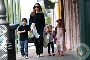 Angelina Jolie out in New Orleans with Pax, Vivienne and Zahara