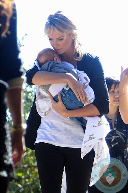Charlize Theron on set in January with a new baby possibly Jackson