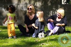 Heidi Klum with mom Erma and kids Lou and Leni at the park