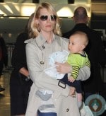 January Jones and son Xander at JFK airport