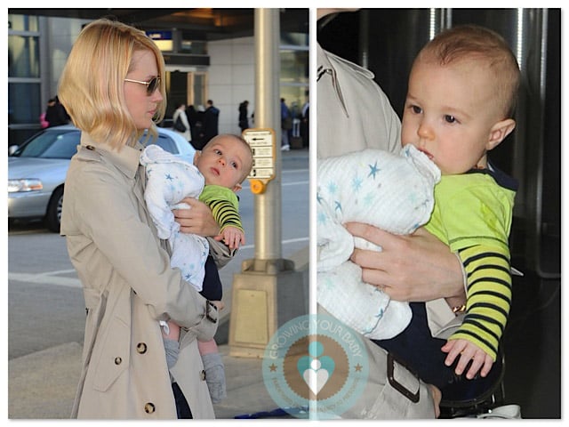 January Jones with son Xander at JFK