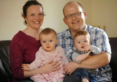 Georgina Cormack with 10 month old twins Connie and Oscar and dad Sean