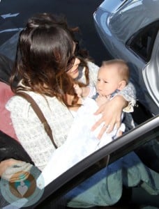 Lindsay Price with son Hudson in Sydney