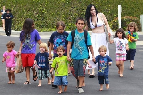Nadya Suleman at the beach with her kids