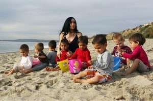 Nadya Suleman at the beack with her octuplets