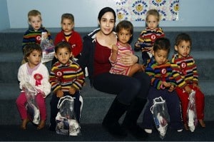 Nadya Suleman with her octuplets 3rd birthday