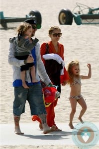 Nicole Richie with Joel, Harlow and Sparrow Madden at the beach