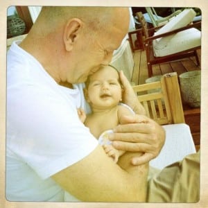 Bruce Willis with baby Mabel in Hungary
